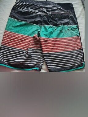 Men's Striped Aqua Swim Trunks LARGE